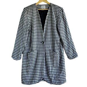 Vintage Leslie Fay Womens Blazer Size 16 Gingham Plaid Preppy Chic Long Button